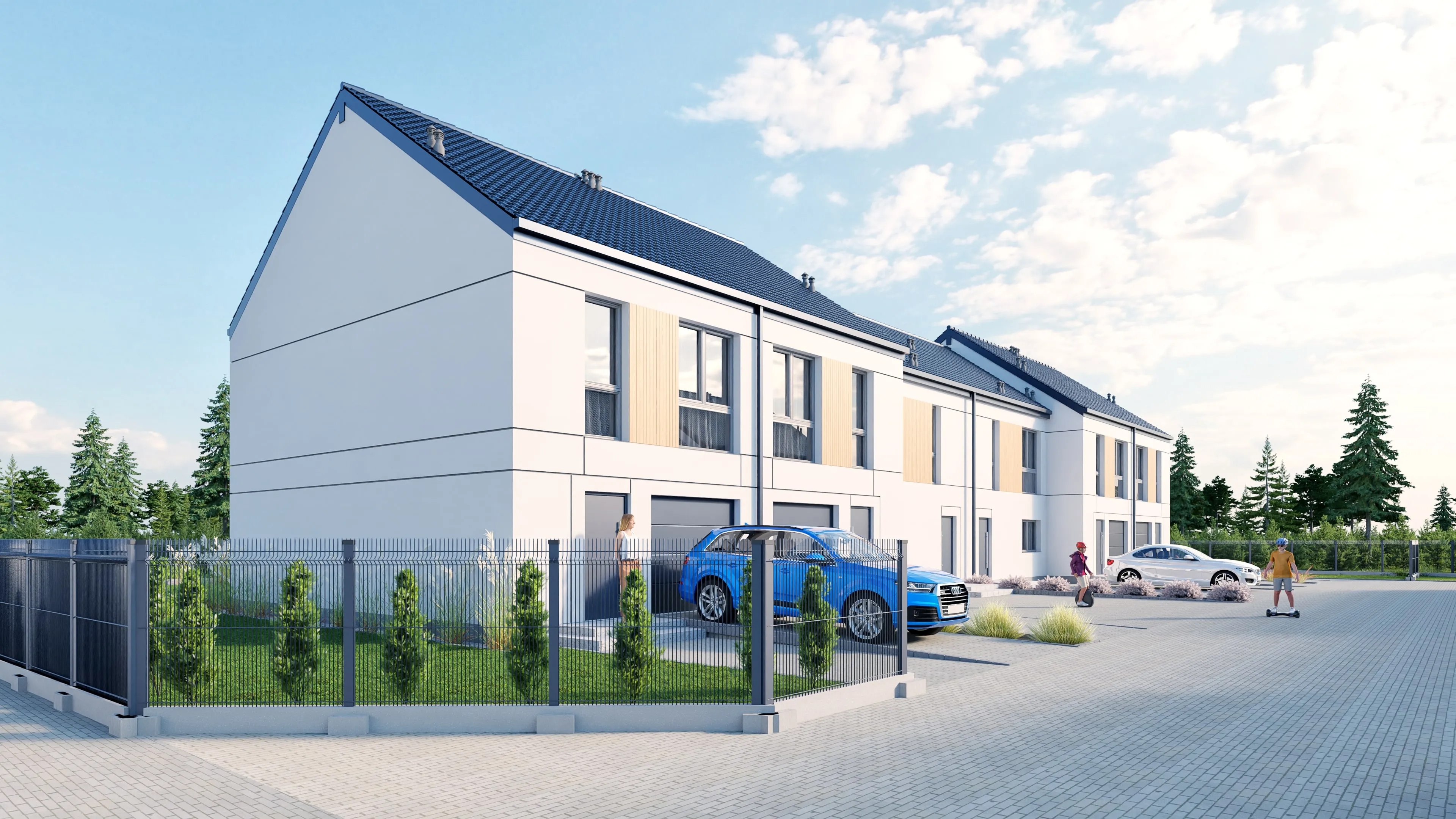 Nowoczesne domy Osiedla Głosków z prywatnymi ogrodami.